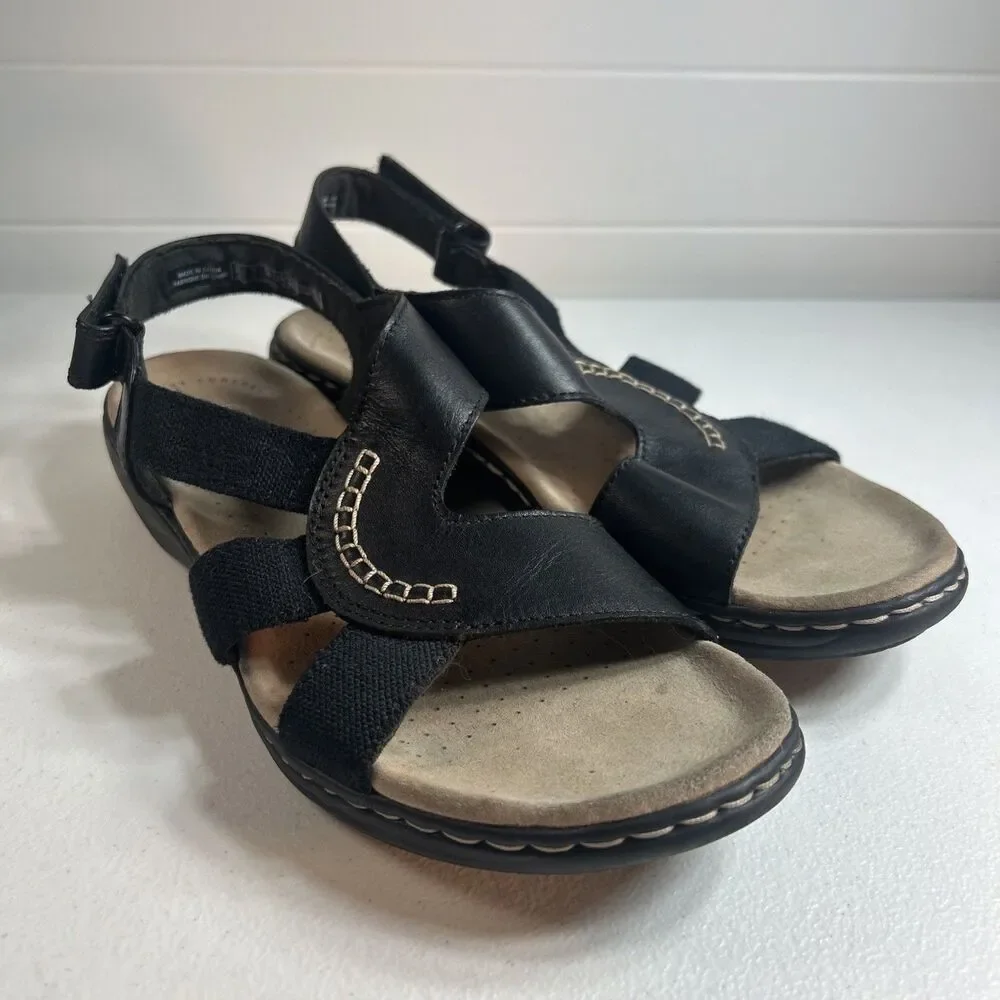 Clarks Collection Women’s Sandals Size 9 M Black Leather Leisa Lakelyn Comfort